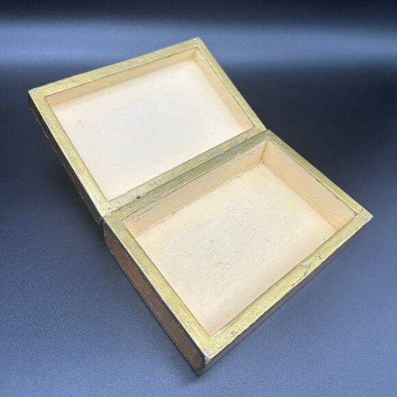 Vintage Italian Hand Painted Wood Jewelry Trinket Box Pink Flowers Gold Stash - Picture 5 of 10